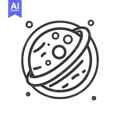 Aset desain premium: An outlined illustration showcasing a planet with encircling rings aro