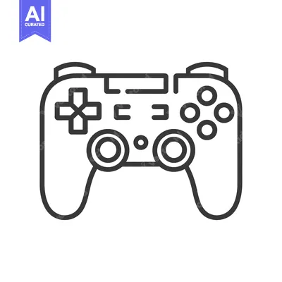 A black and white outline illustration of a game controller