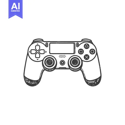 Aset premium populer: A detailed monochrome image of a video game controller is shown