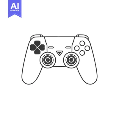 Black and white illustration depicting a video game controller