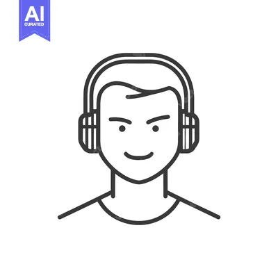 Aset premium populer: A person wearing headphones with a simple line art illustration