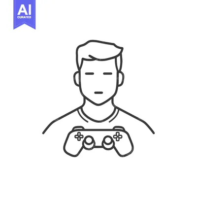Premium design asset: Line drawing depicts person playing a video game with controller