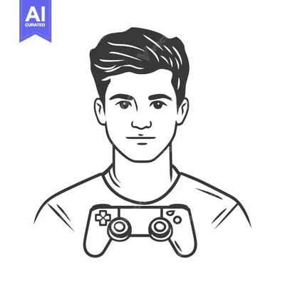Aset desain premium: A portrait illustration of a young man with gaming controller shirt