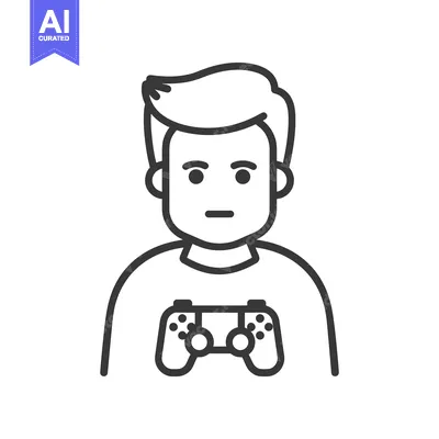 Aset desain premium: A simple outline illustration of a young person with controller