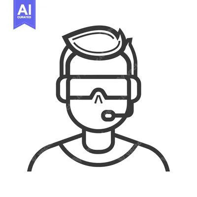 Aset desain premium: A simple black and white illustration of a person wearing a headset