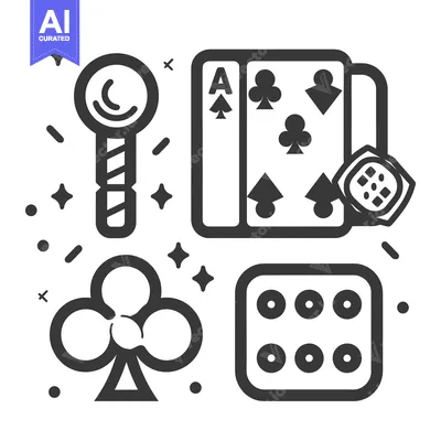 Aset premium populer: Casino game symbols including playing cards and dice in black and whit