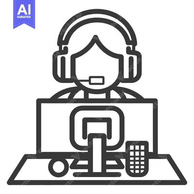 Aset desain premium: A person wearing a headset operating a computer monitor