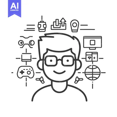 Popular premium asset: A smiling person surrounded by various technology related icons