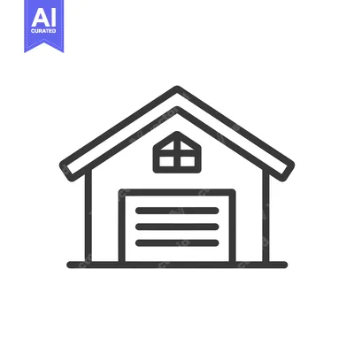 Aset desain premium: Minimalist Garage Icon with Gable Roof and Roll-Up Door