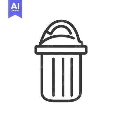 Aset desain premium: A simple black and white graphic representation of a waste bin