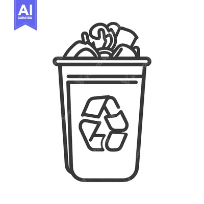 Aset premium populer: A simple line drawing illustration of a recycling bin overflowing with