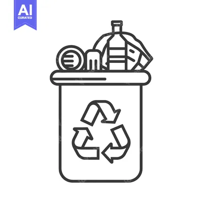 Aset premium populer: Black outline illustration depicting a full recycling container with w
