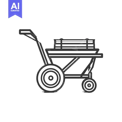 Aset desain premium: Minimalist Outline of a Wheelbarrow with Stacked Planks on White