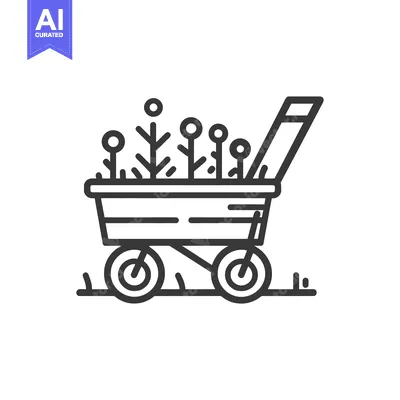 Popular premium asset: Minimalist Icon of Garden Cart Filled with Young Plants on White Backg