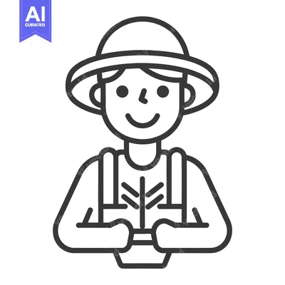 Aset desain premium: A smiling person wearing a hat tending to a small plant
