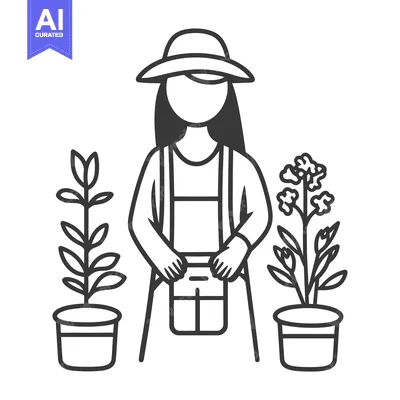 Aset premium populer: A person gardening with two potted plants and a hat