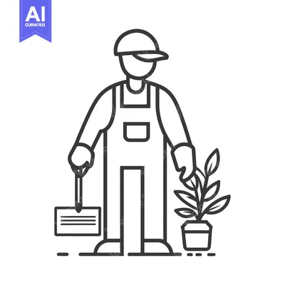 Aset premium populer: A gardener holding a plant and a sign preparing to do work