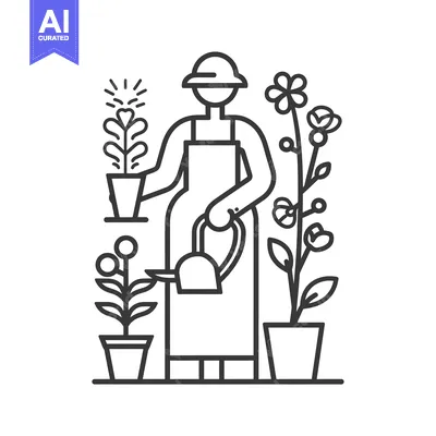 Premium design asset: Gardener watering potted plants with a watering can
