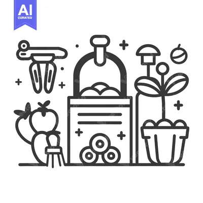 Aset premium populer: A Garden Scene Depicting Various Cultivated Fruits and Vegetables