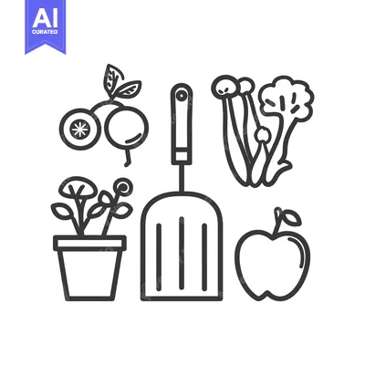Popular premium asset: Simple garden tools and produce represented in black and white