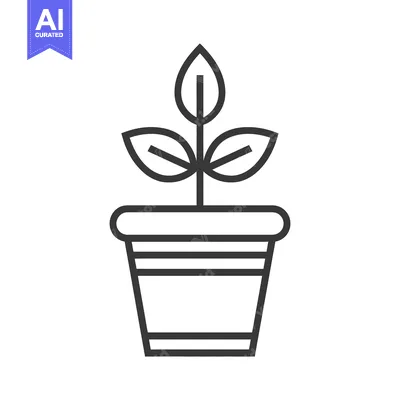 Aset desain premium: A potted plant illustration showing leaves and a simple container