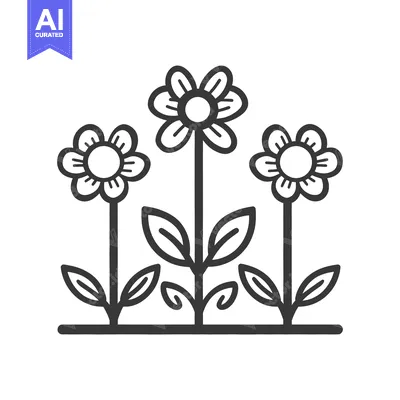 Aset desain premium: Three stylized flowers with leaves and stems appear together in rows