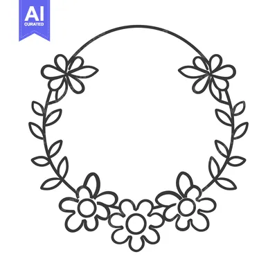 Popular premium asset: Simple floral wreath design featuring flowers and leaves in black