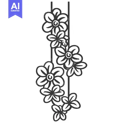Aset premium populer: A vertical floral pattern design with decorative stylized flowers