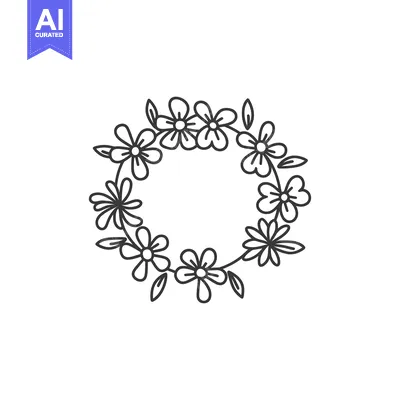 Aset premium populer: Simple black and white floral wreath design on a plain white backgroun