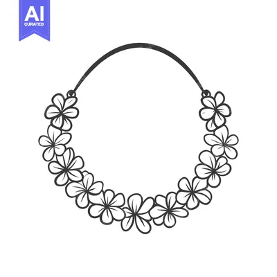 Aset premium populer: A black and white floral necklace hanging against a white background
