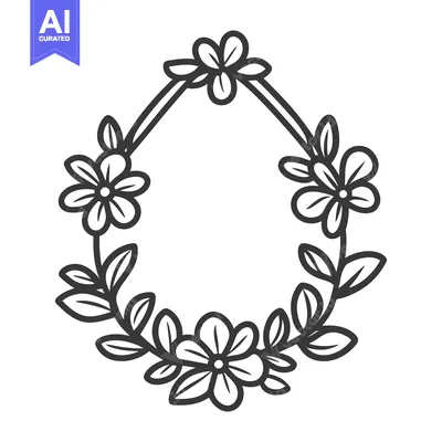 Aset desain premium: Simple geometric floral design featuring detailed flowers and leaves