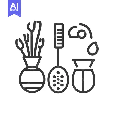 Aset premium populer: Stylized image features a vase a slotted spoon and a drip