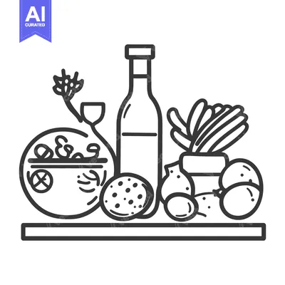 Aset premium populer: Simple line art of various food and drink items