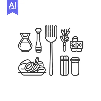 Popular premium asset: A simple illustration of various food and kitchen items displayed