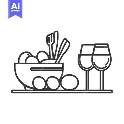 Aset premium populer: A bowl of food with serving utensils and wine glasses