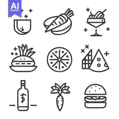 Popular premium asset: Nine simplistic food icons arranged into a visual grid display