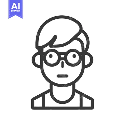 Aset desain premium: A simple line drawing of a person wearing eyeglasses
