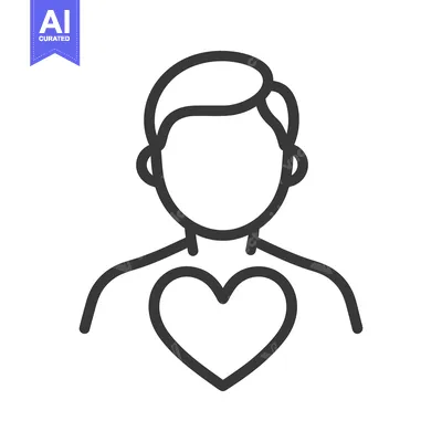 Aset desain premium: A minimalist outline showing a person and a heart symbol
