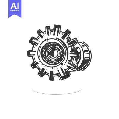 Aset desain premium: Intricate mechanical gears are shown together in detailed illustration