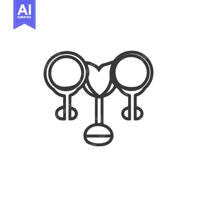 Premium design asset: Three stylized abstract objects with a heart shape in the center