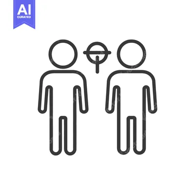Premium design asset: Two human figures stand near a target in line illustration