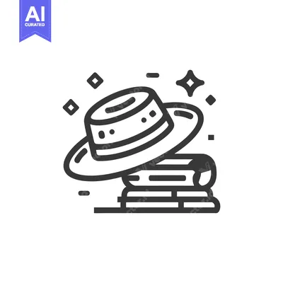 Aset desain premium: Stylish Hat on Books Icon, Minimalist Design with Sparkles