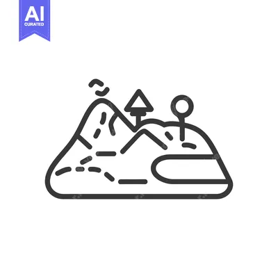 Aset desain premium: Simple line illustration depicts a stylized landscape with markers on