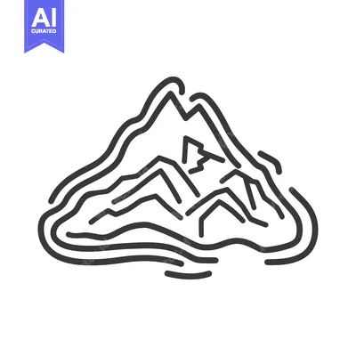 Aset desain premium: A simple outlined image depicts a stylized mountain range