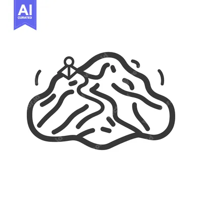 Aset premium populer: A simple graphic depicting a mountain with a trail map