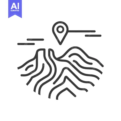 Aset desain premium: A location marker over a simplified mountain range depiction
