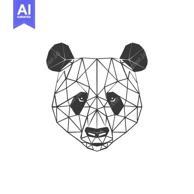 Aset desain premium: Geometric Abstract Black and White Panda Head Illustration