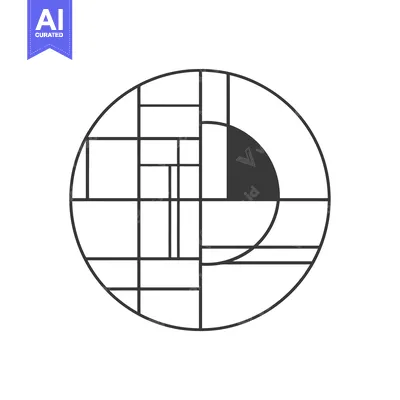 Premium design asset: Geometric Abstract Circle with Black Lines and Shapes