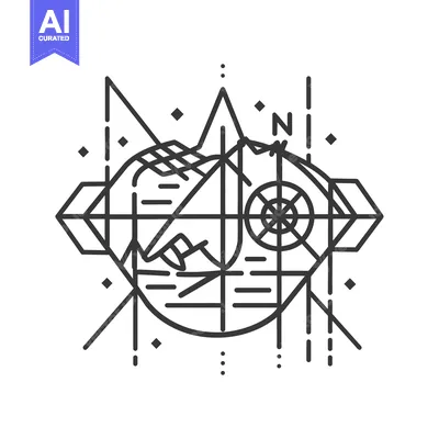 Popular premium asset: Geometric Abstract Compass Design with Mountains and North Arrow
