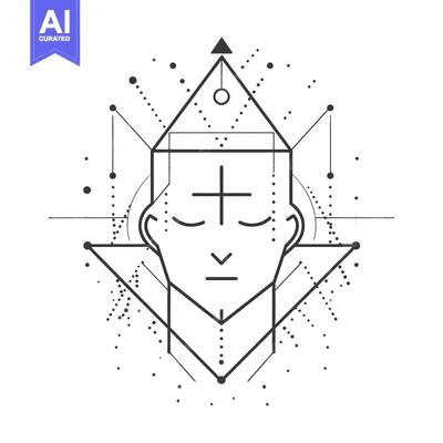 Aset premium populer: Geometric Abstract Design with a Human Face and Cross